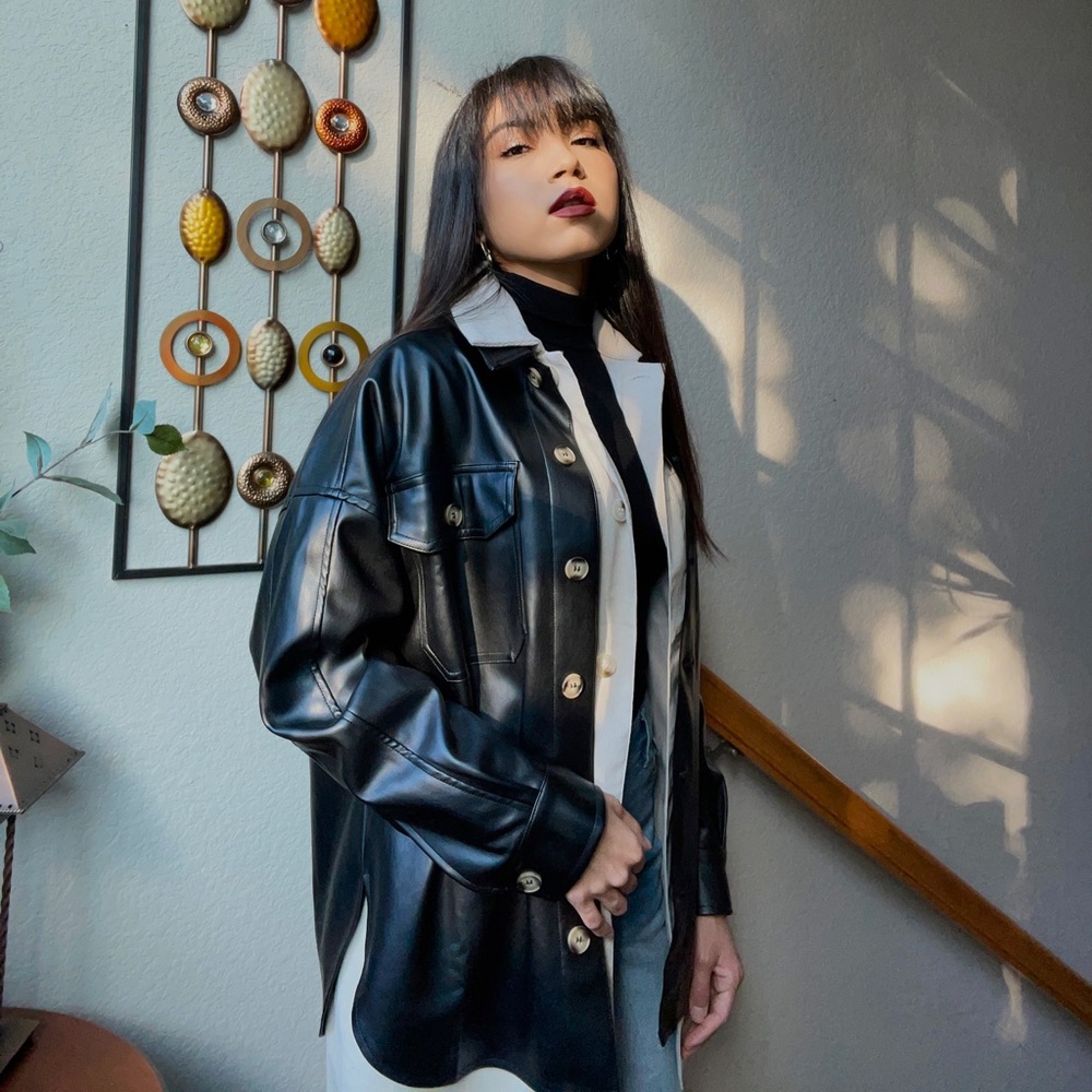 NEW Faux Leather Button Up Jacket